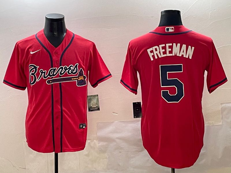 Men Atlanta Braves #5 Freeman Red Game 2025 Nike MLB Jersey style 1